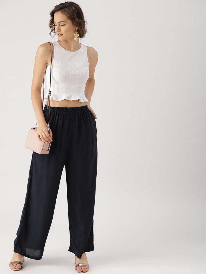 Blue Solid Rayon Palazzos