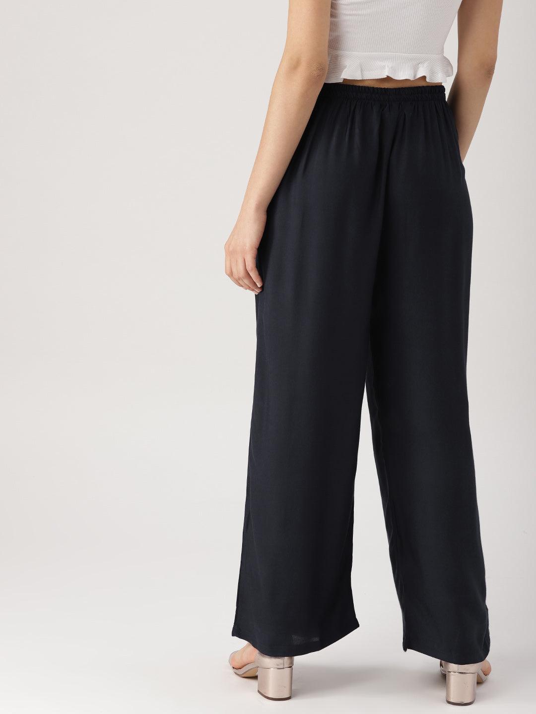 Blue Solid Rayon Palazzos - ShopLibas