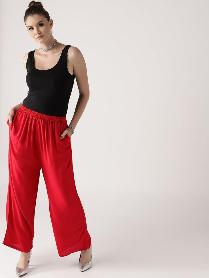 Red Solid Rayon Palazzos
