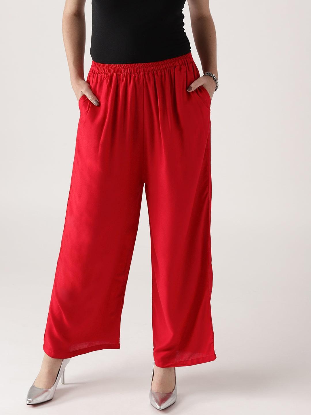 Red Solid Rayon Palazzos - ShopLibas