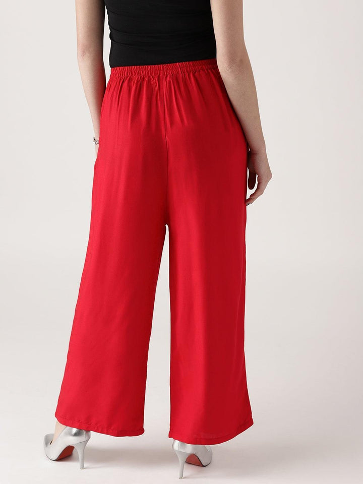 Red Solid Rayon Palazzos