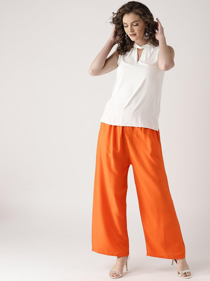 Orange Solid Rayon Palazzos