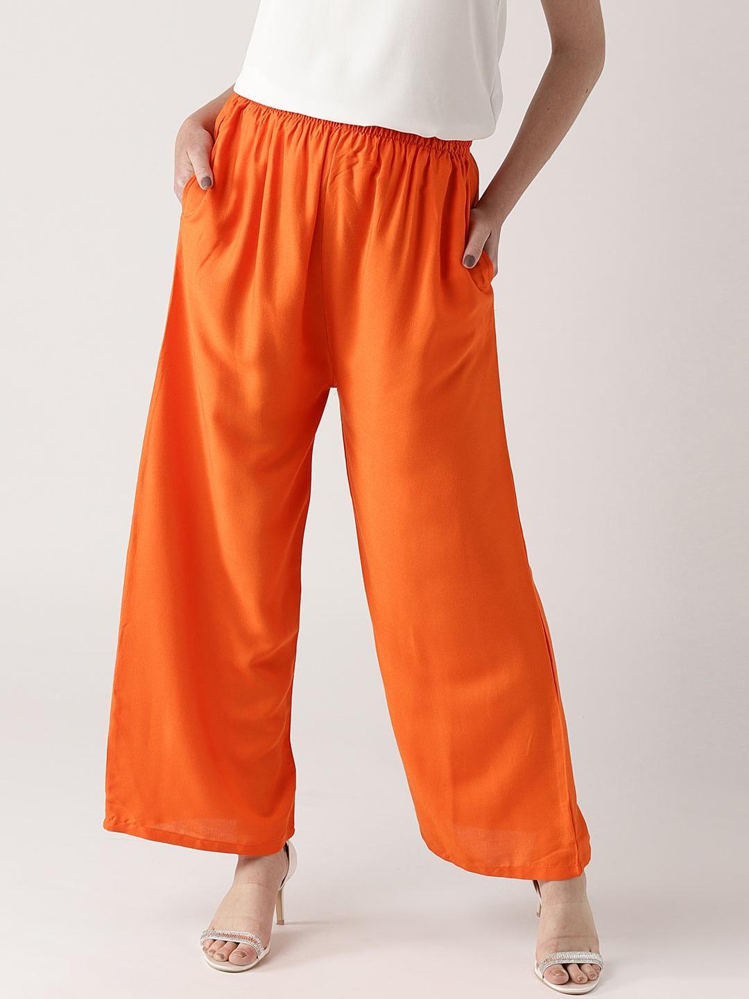 Orange Solid Rayon Palazzos - ShopLibas