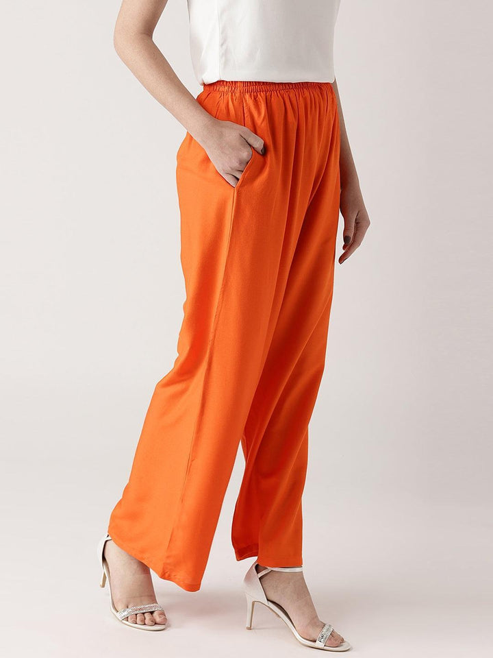 Orange Solid Rayon Palazzos