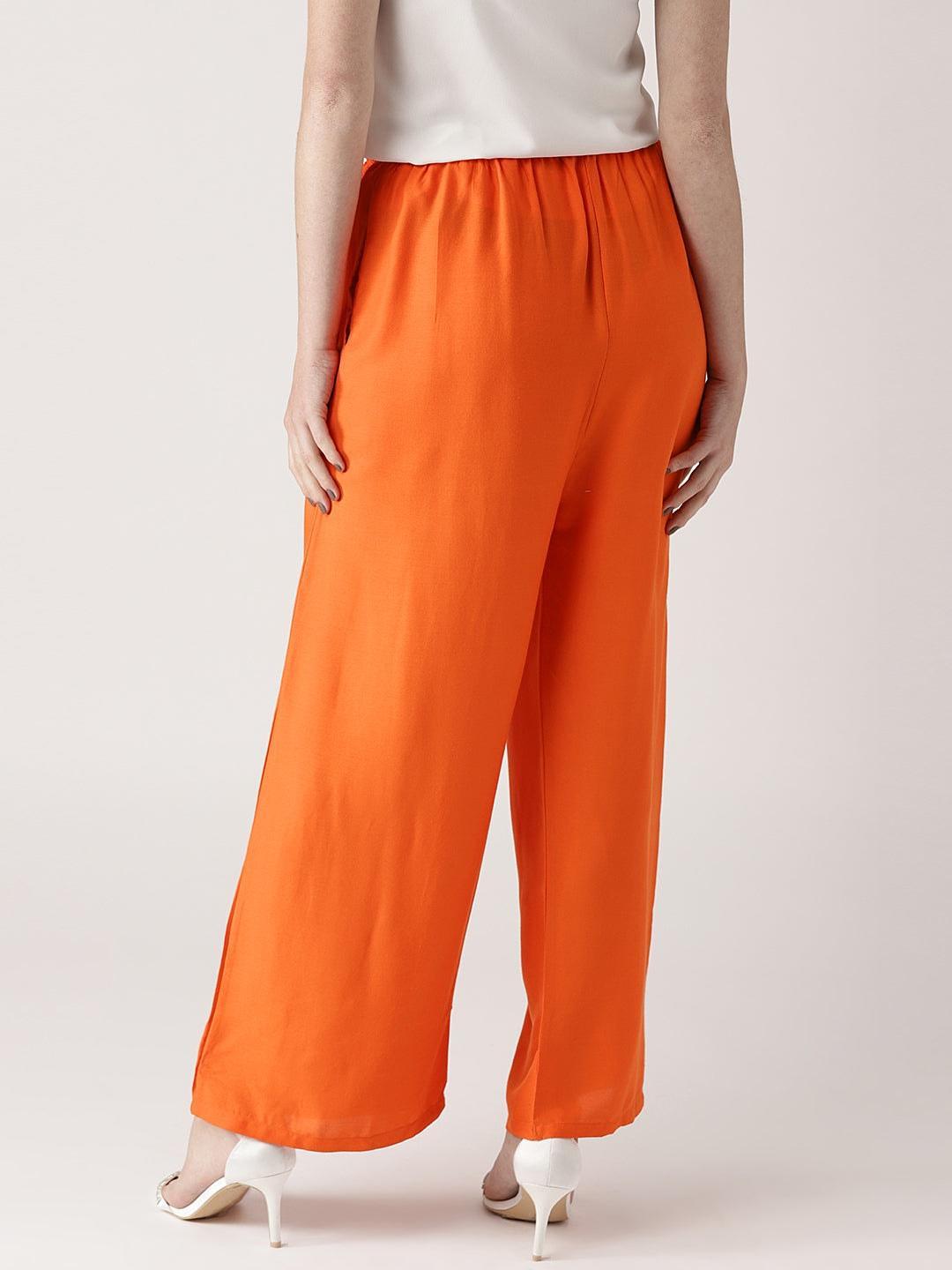Orange Solid Rayon Palazzos - ShopLibas