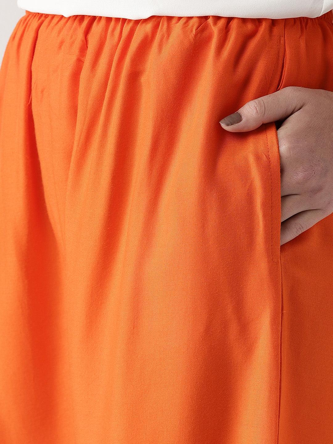 Orange Solid Rayon Palazzos - ShopLibas