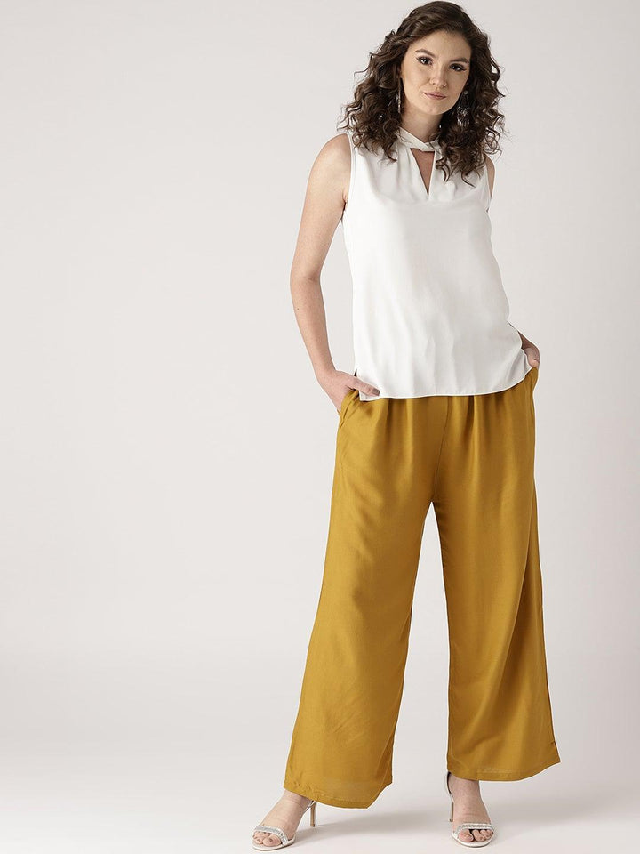 Yellow Solid Rayon Palazzos