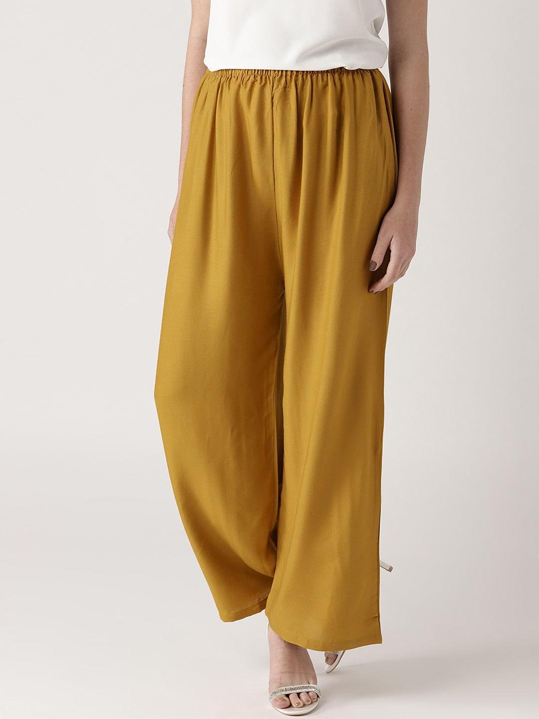 Yellow Solid Rayon Palazzos - ShopLibas