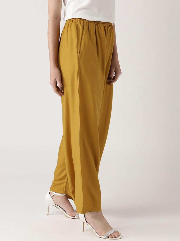 Yellow Solid Rayon Palazzos