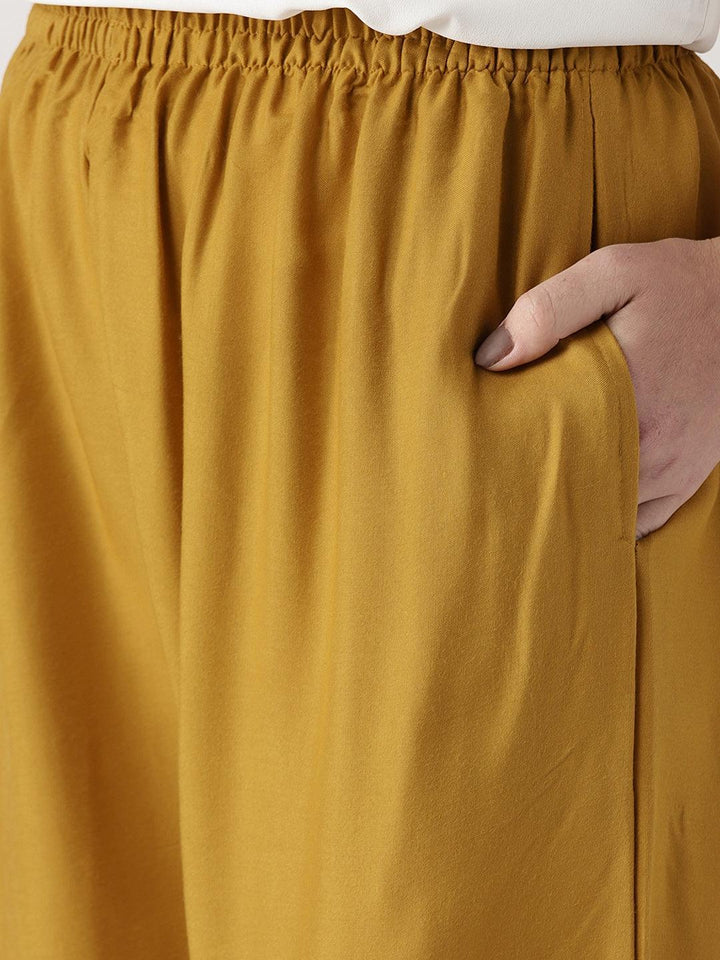 Yellow Solid Rayon Palazzos