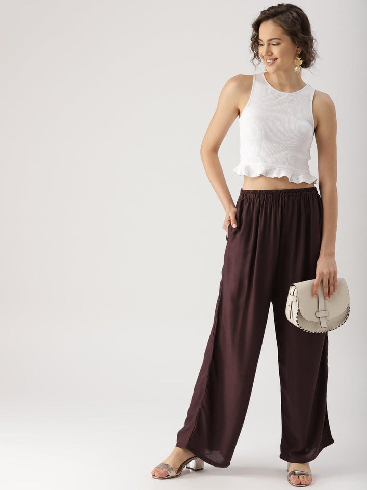 Brown Solid Rayon Palazzos