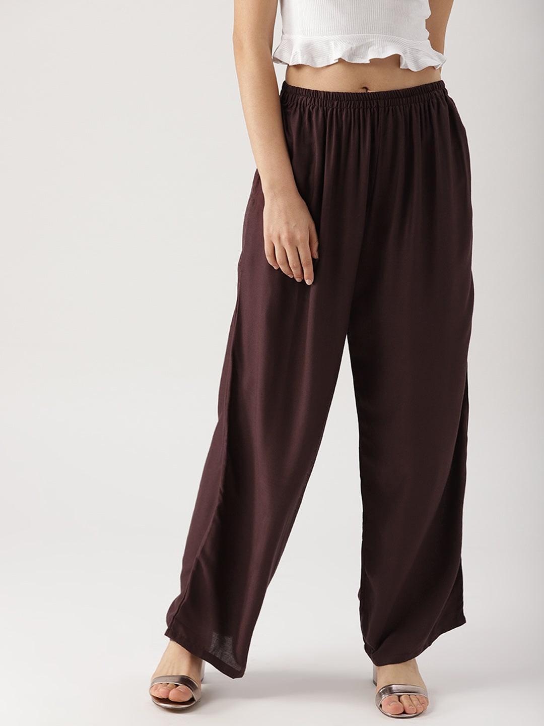 Brown Solid Rayon Palazzos - ShopLibas