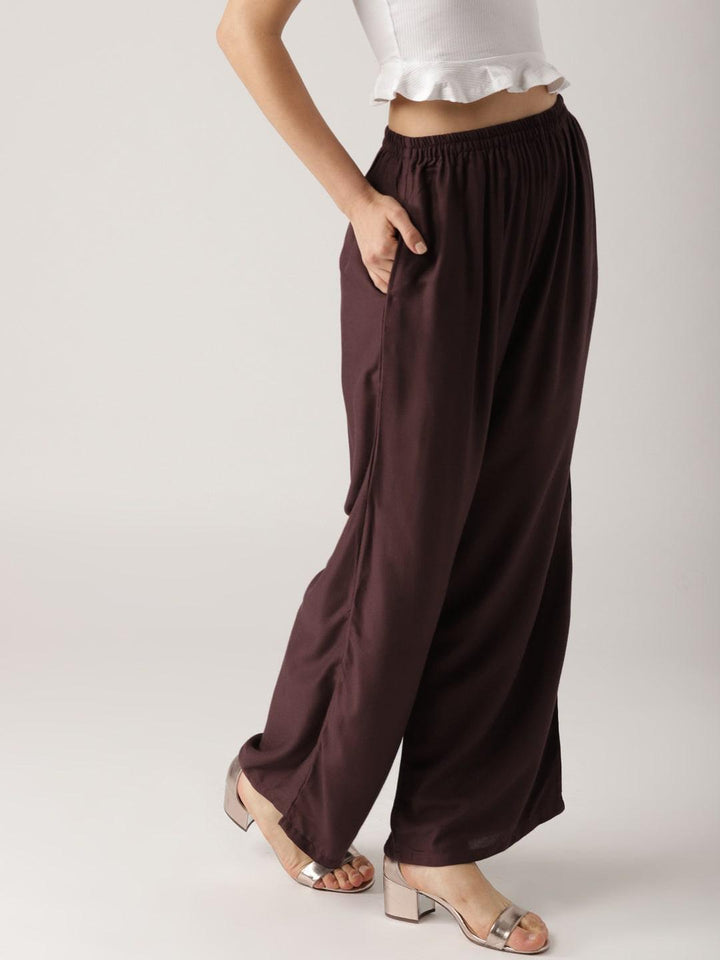Brown Solid Rayon Palazzos