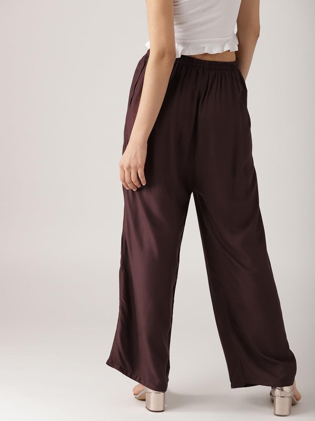 Brown Solid Rayon Palazzos - ShopLibas