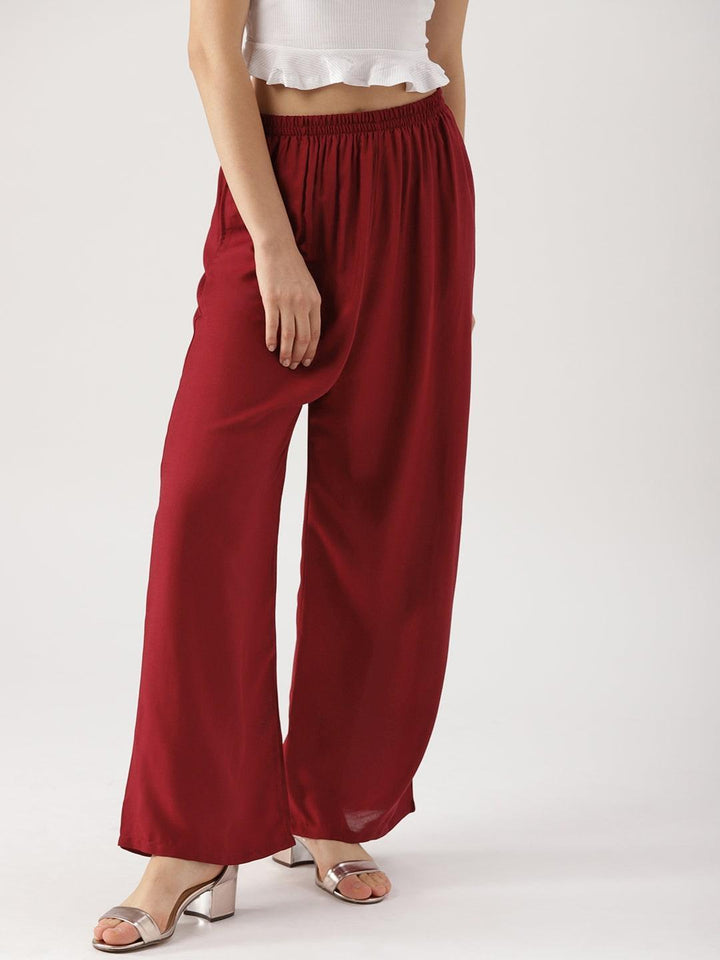 Maroon Solid Rayon Palazzos