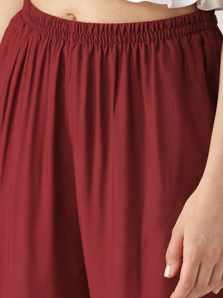Maroon Solid Rayon Palazzos