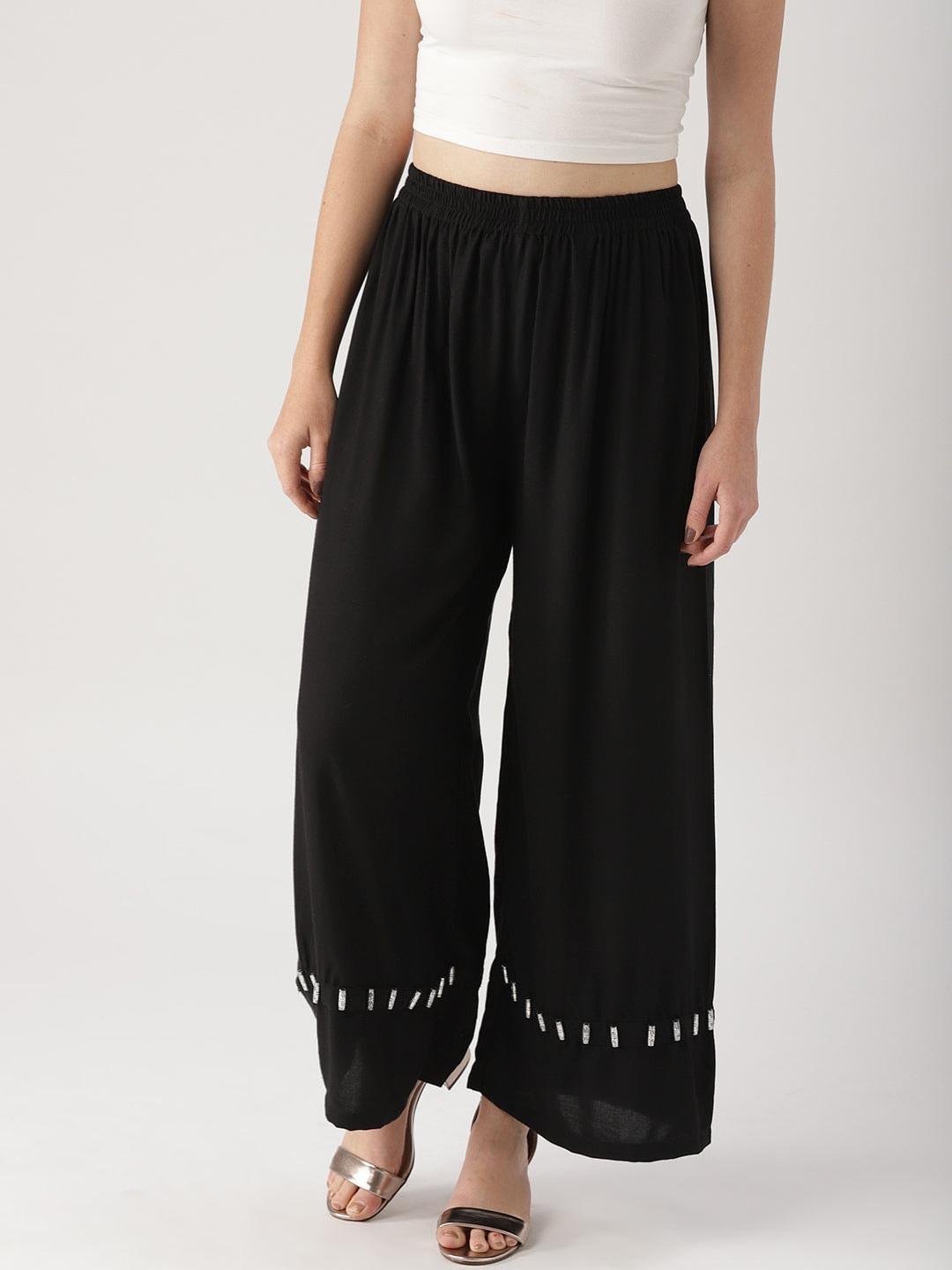 Black Solid Rayon Palazzos - ShopLibas