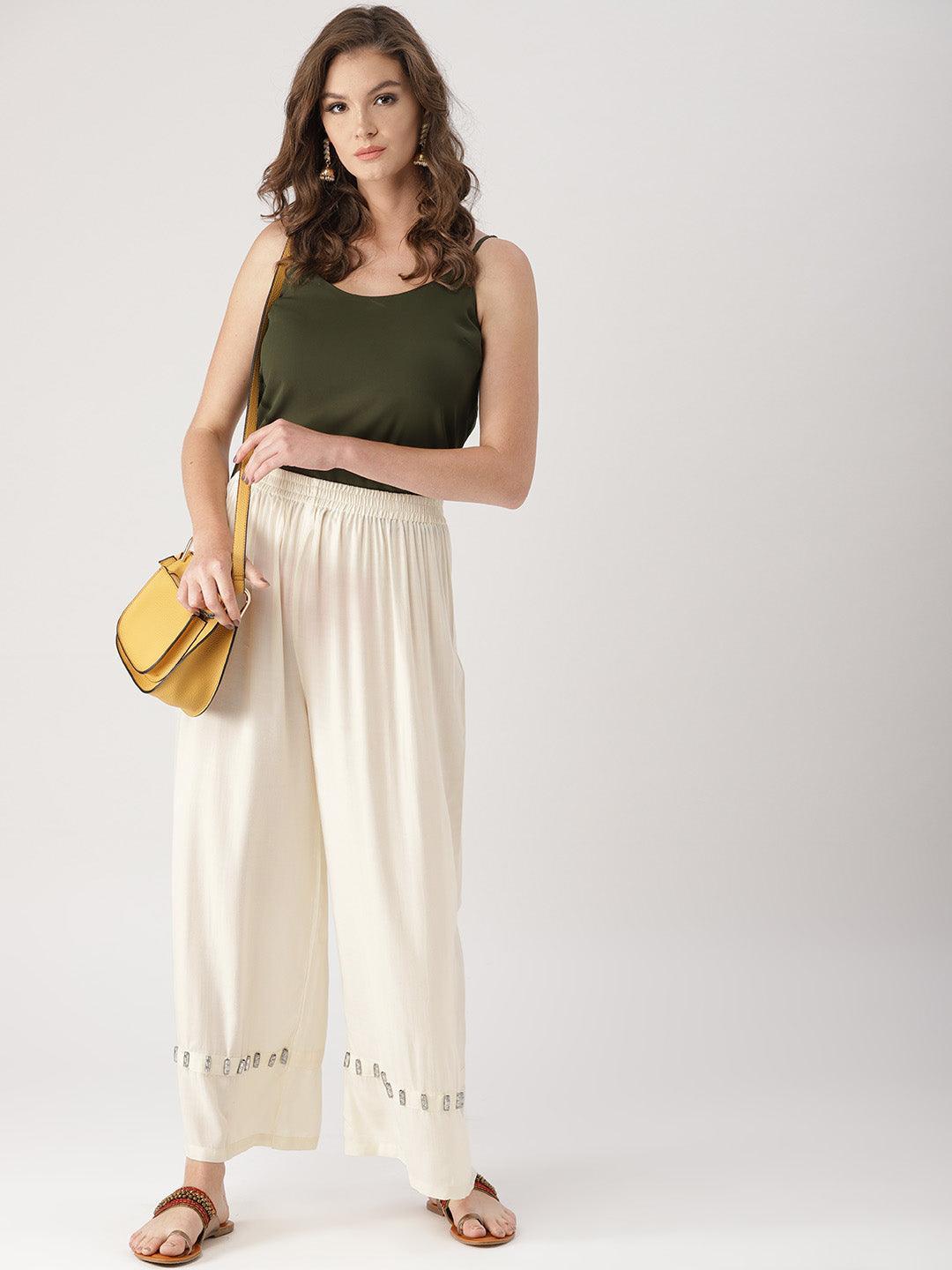 White Solid Rayon Palazzos - ShopLibas