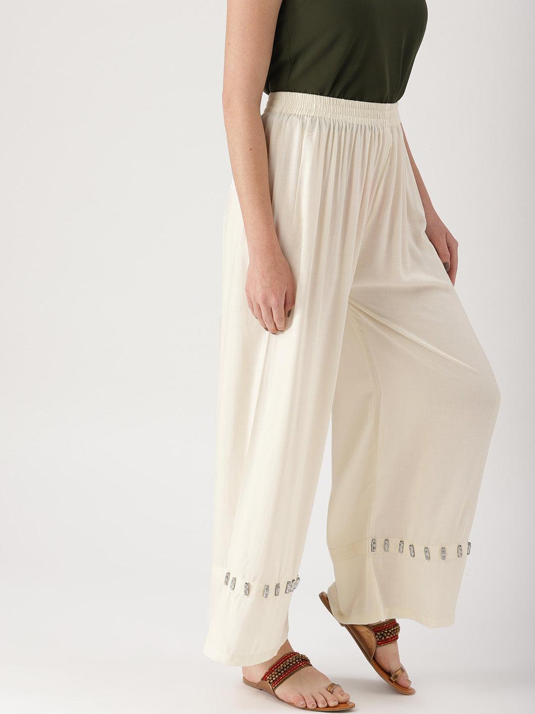 White Solid Rayon Palazzos - ShopLibas