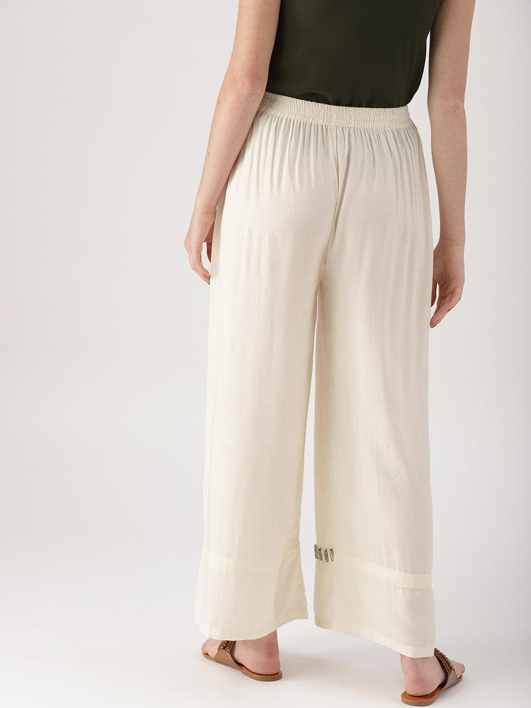 White Solid Rayon Palazzos - ShopLibas