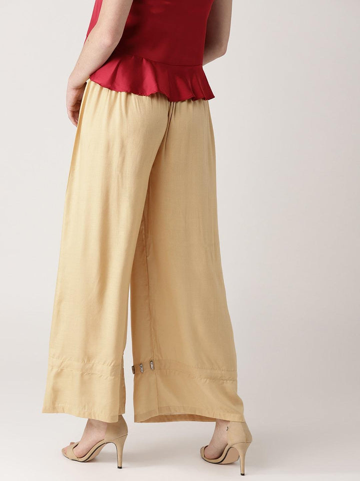 Beige Solid Rayon Palazzos