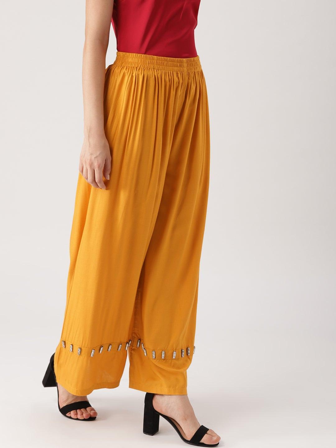 Yellow Solid Rayon Palazzos - ShopLibas