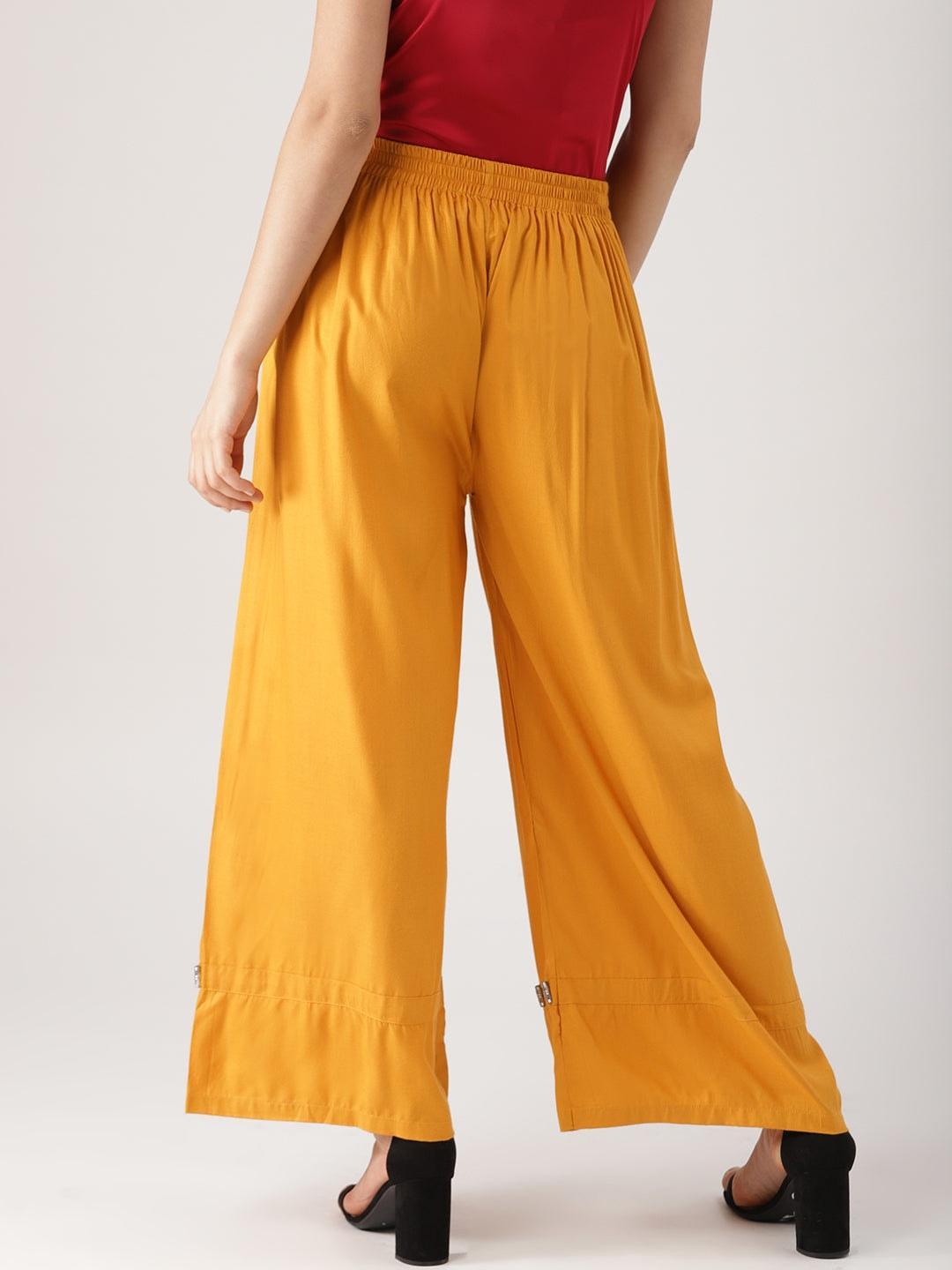 Yellow Solid Rayon Palazzos - ShopLibas