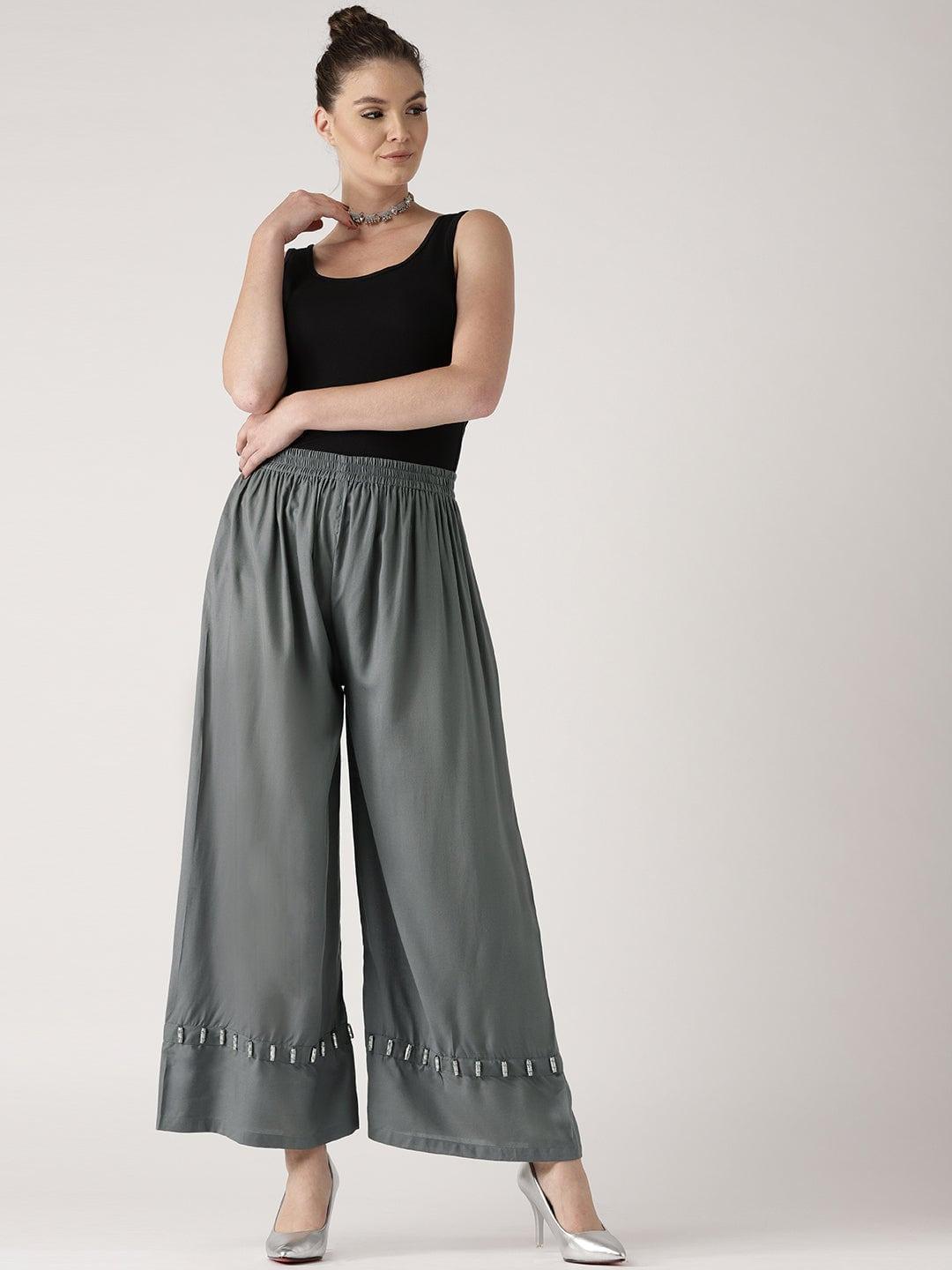 Grey Solid Rayon Palazzos - ShopLibas