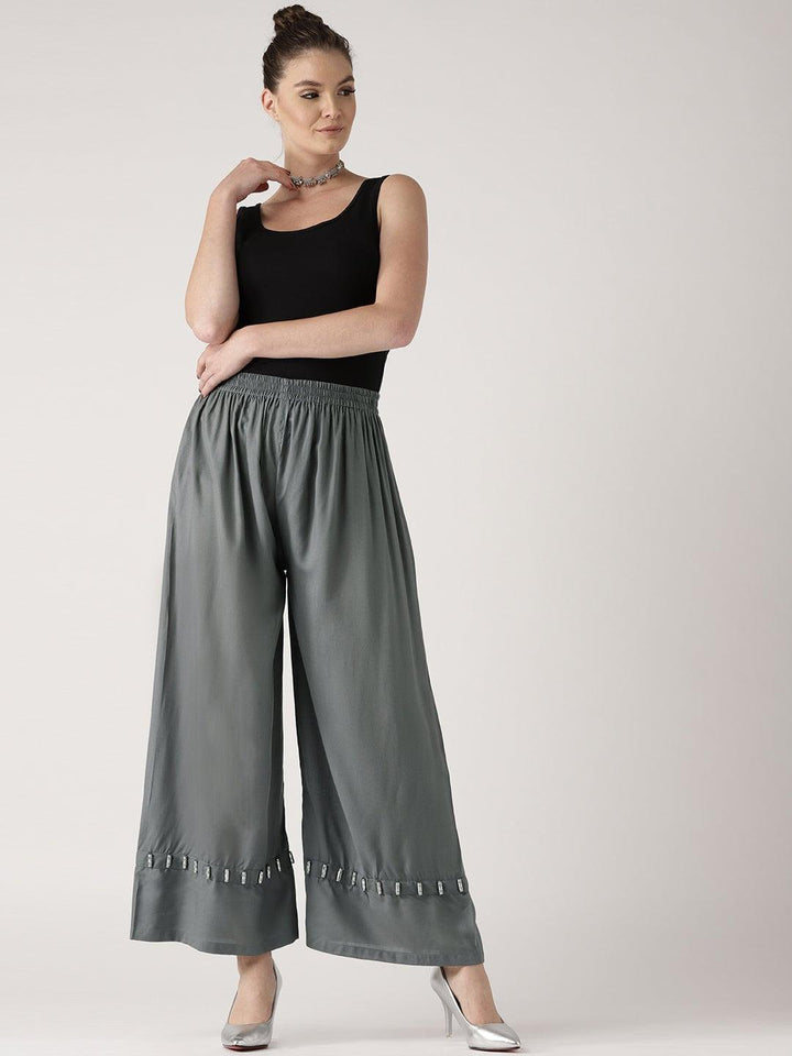 Grey Solid Rayon Palazzos