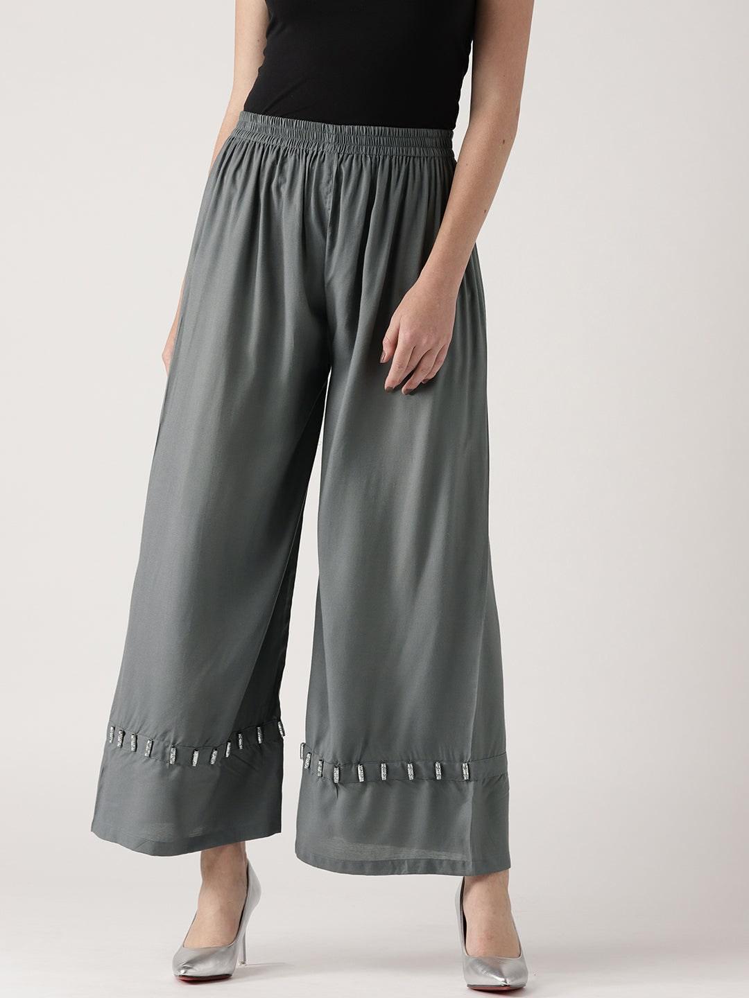 Grey Solid Rayon Palazzos - ShopLibas