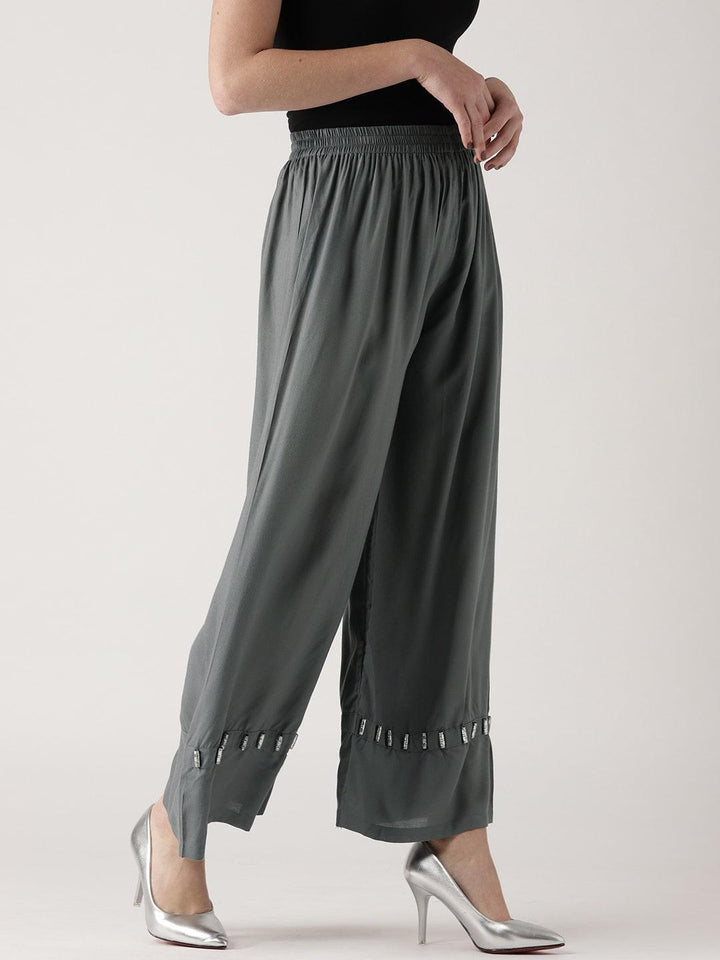 Grey Solid Rayon Palazzos