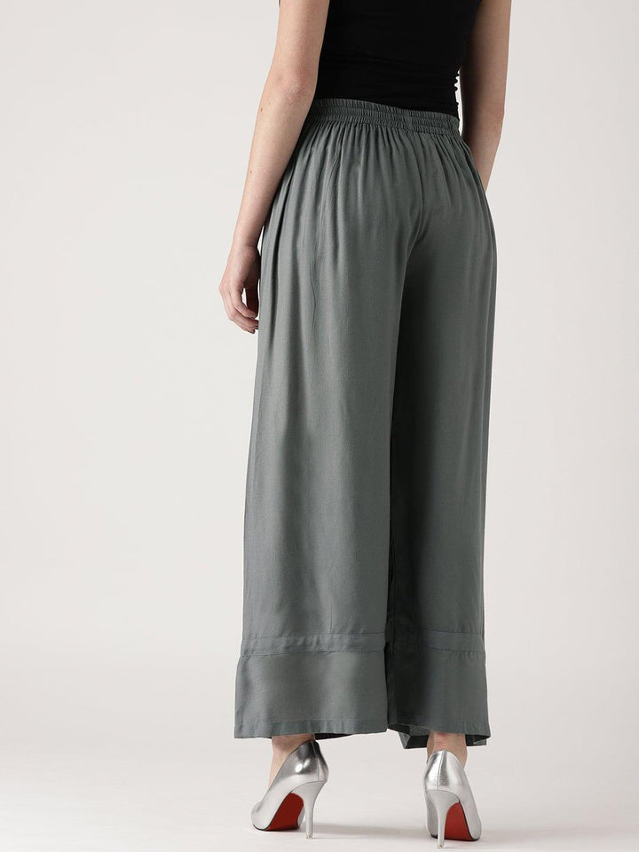 Grey Solid Rayon Palazzos