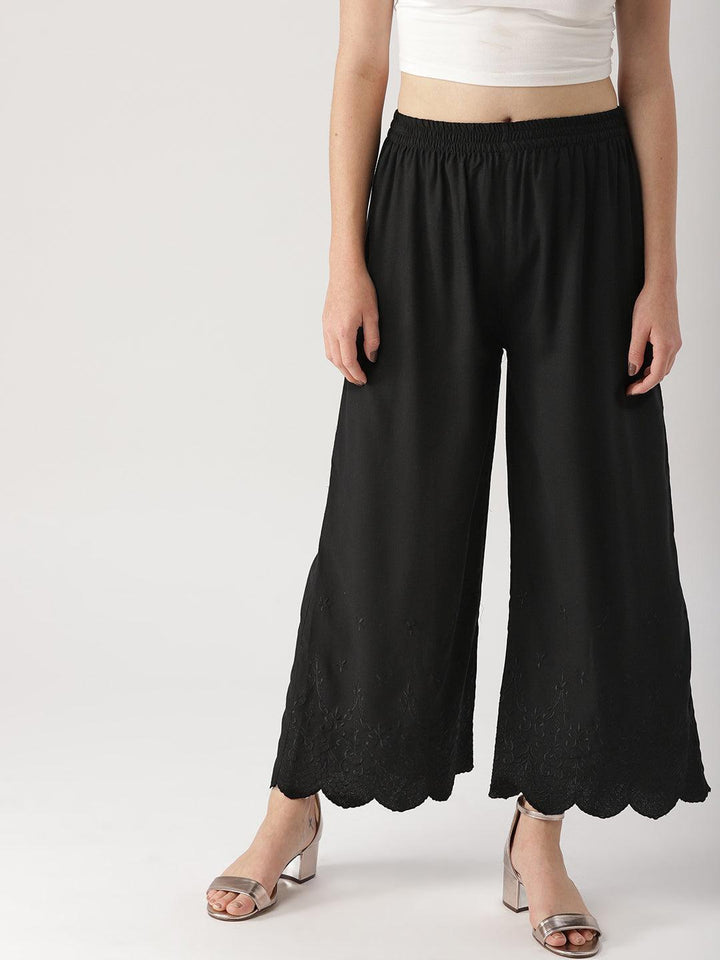 Black Solid Rayon Palazzos