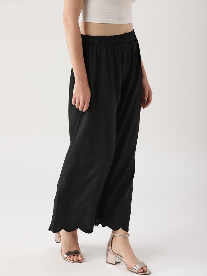 Black Solid Rayon Palazzos