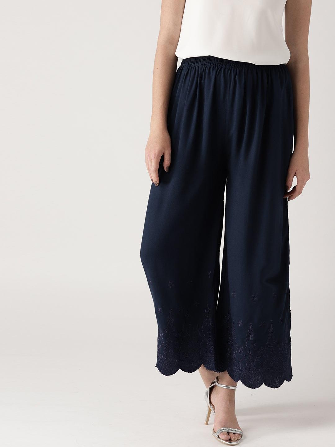 Blue Solid Rayon Palazzos - ShopLibas