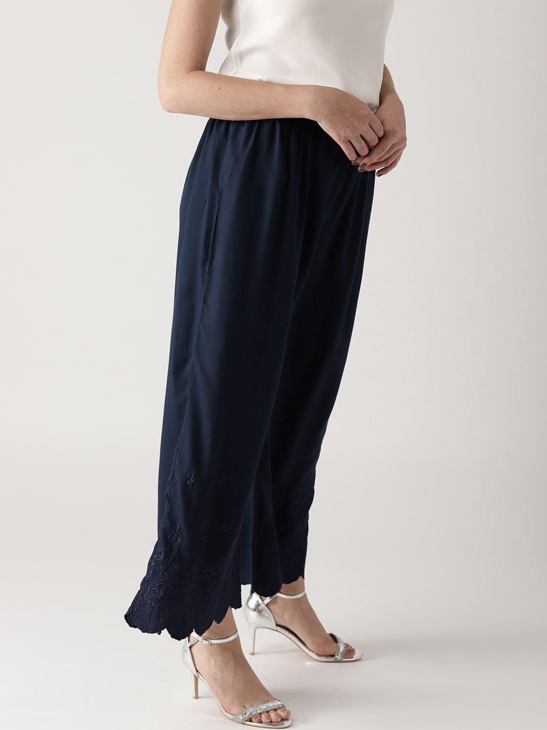 Blue Solid Rayon Palazzos - ShopLibas