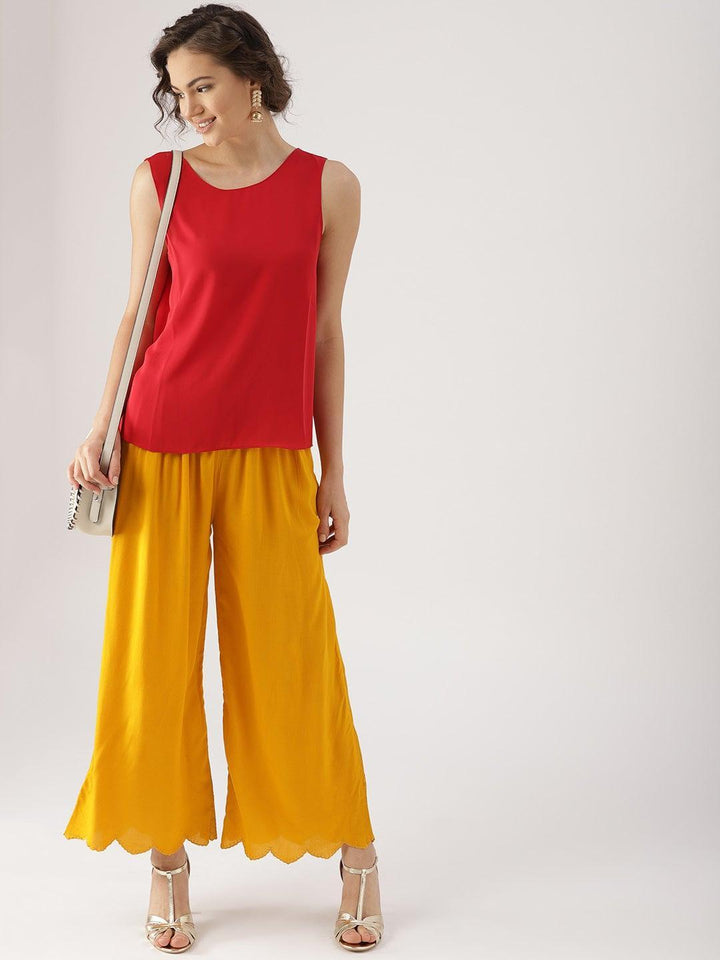 Yellow Solid Rayon Palazzos