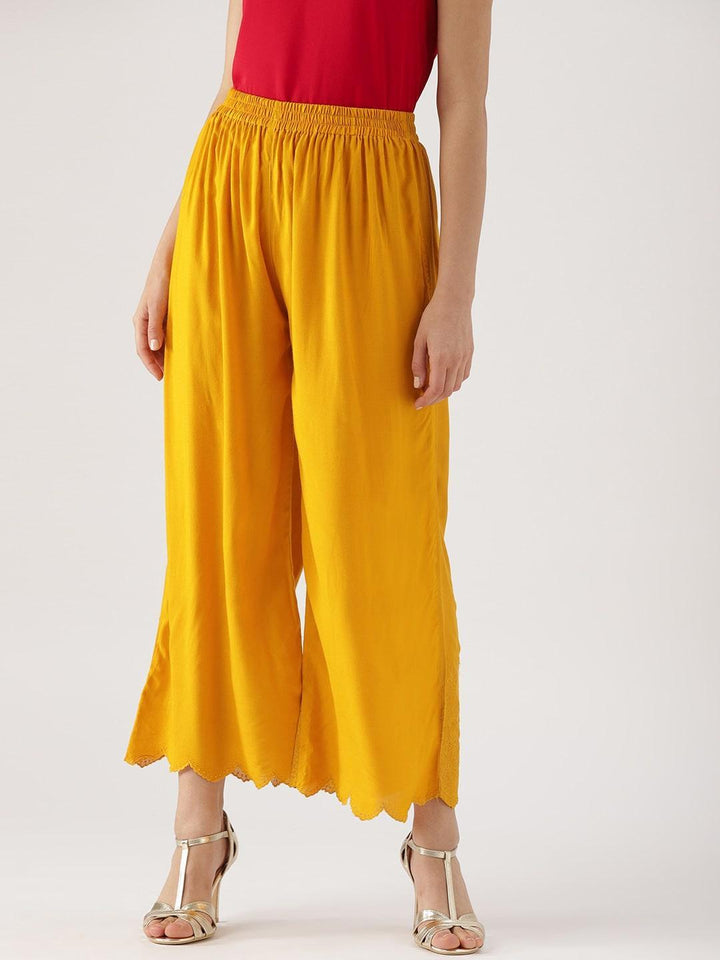 Yellow Solid Rayon Palazzos
