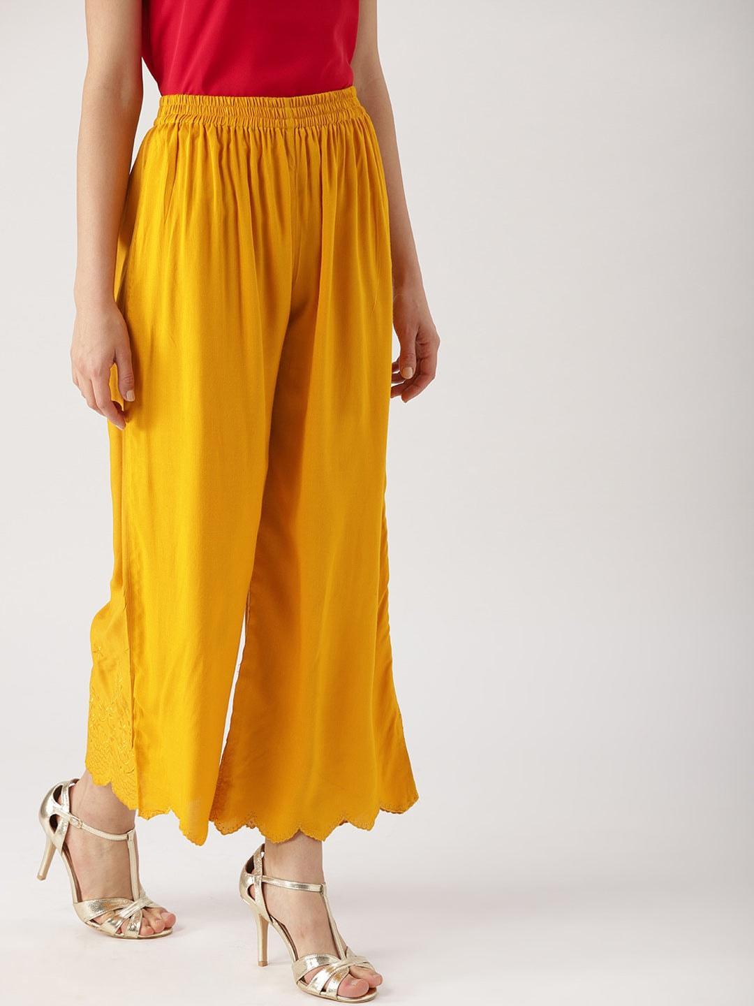 Yellow Solid Rayon Palazzos - ShopLibas