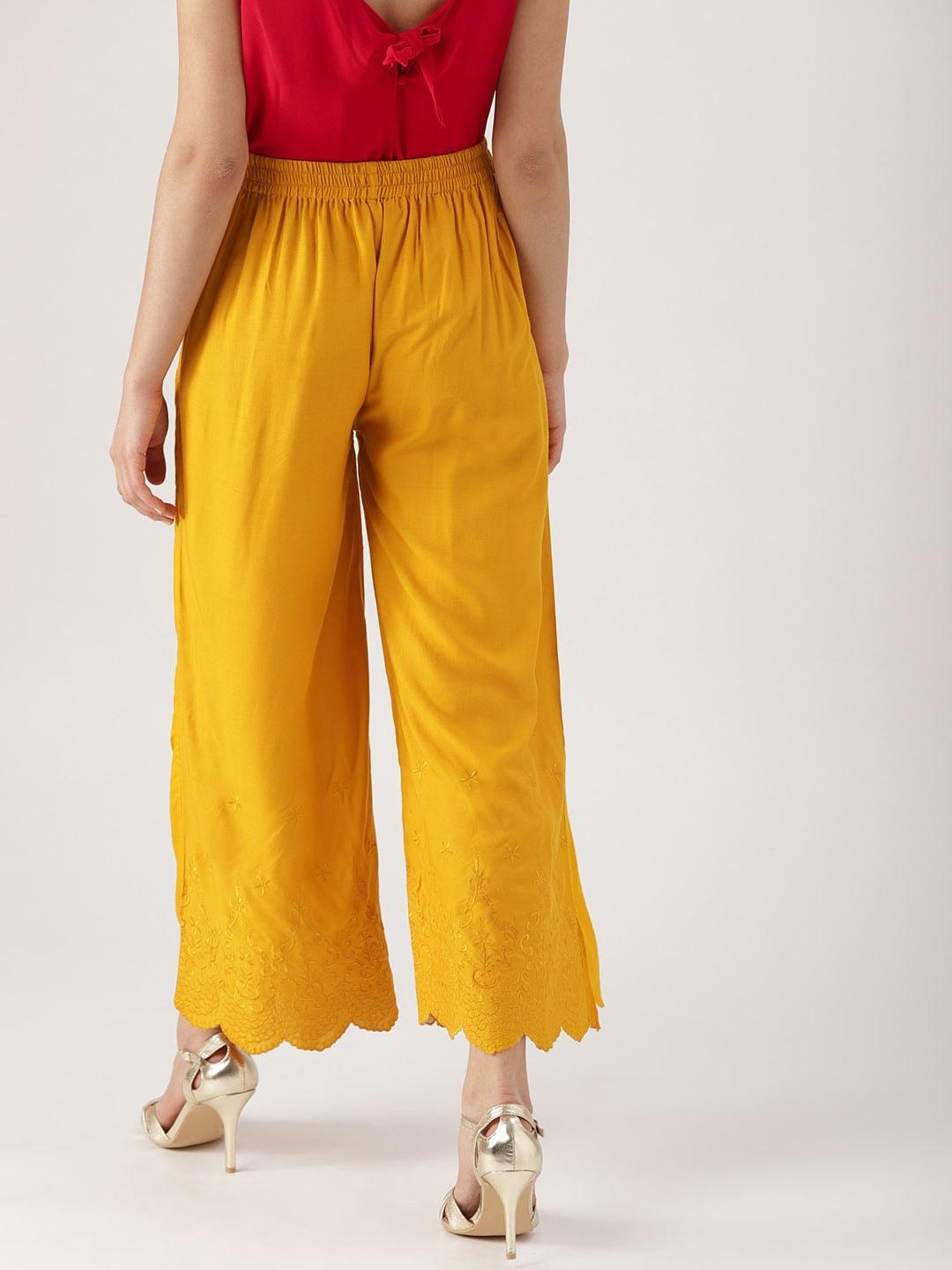 Yellow Solid Rayon Palazzos - ShopLibas