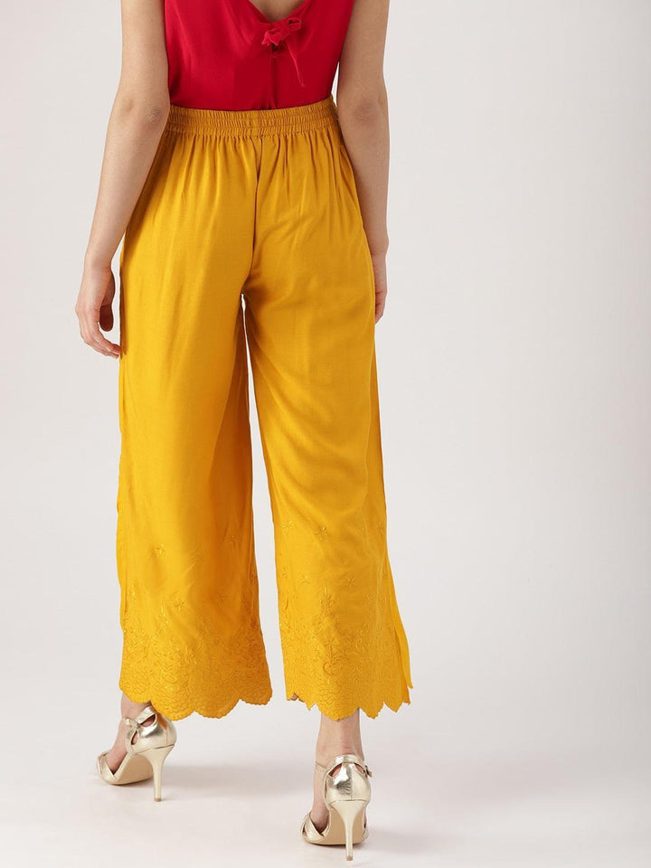 Yellow Solid Rayon Palazzos