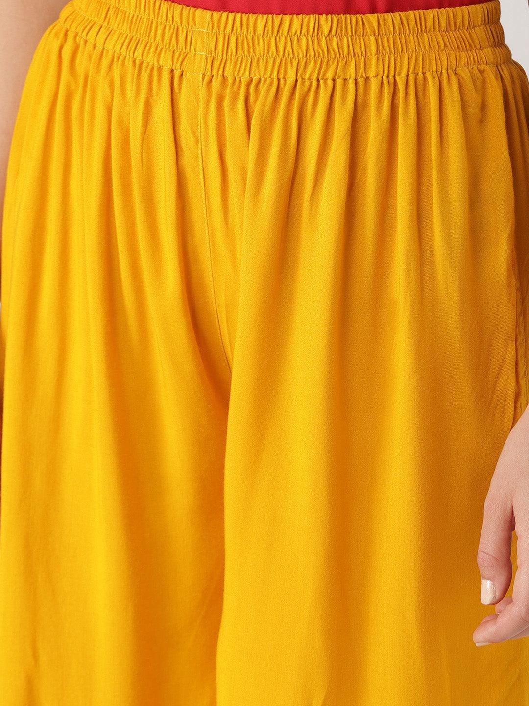 Yellow Solid Rayon Palazzos - ShopLibas
