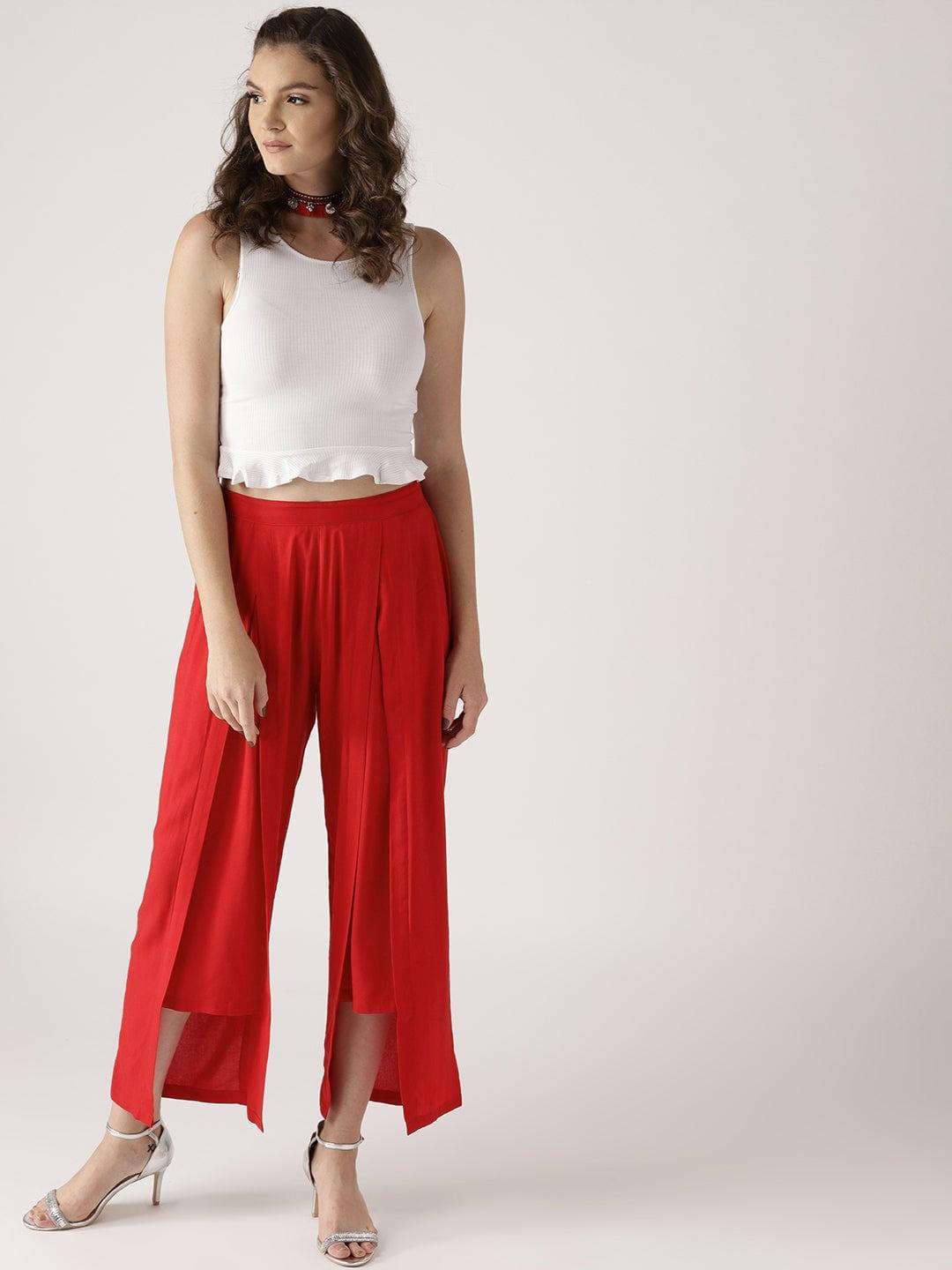 Red Solid Rayon Palazzos - ShopLibas