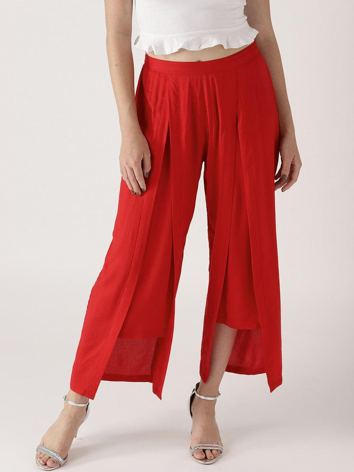 Red Solid Rayon Palazzos