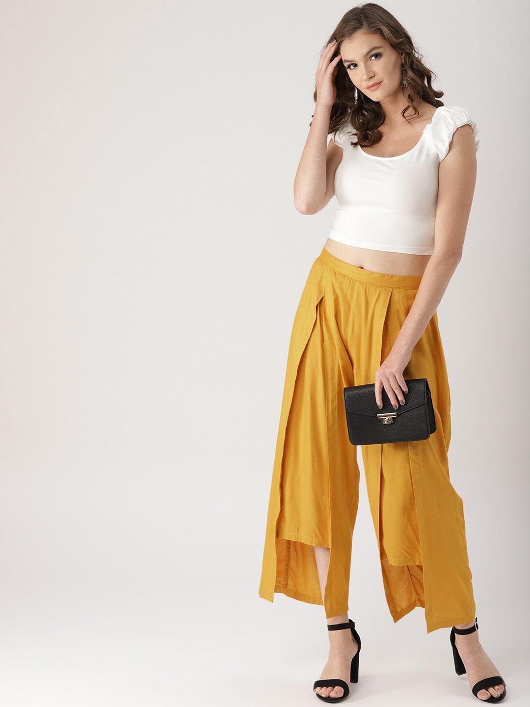 Yellow Solid Rayon Palazzos - ShopLibas