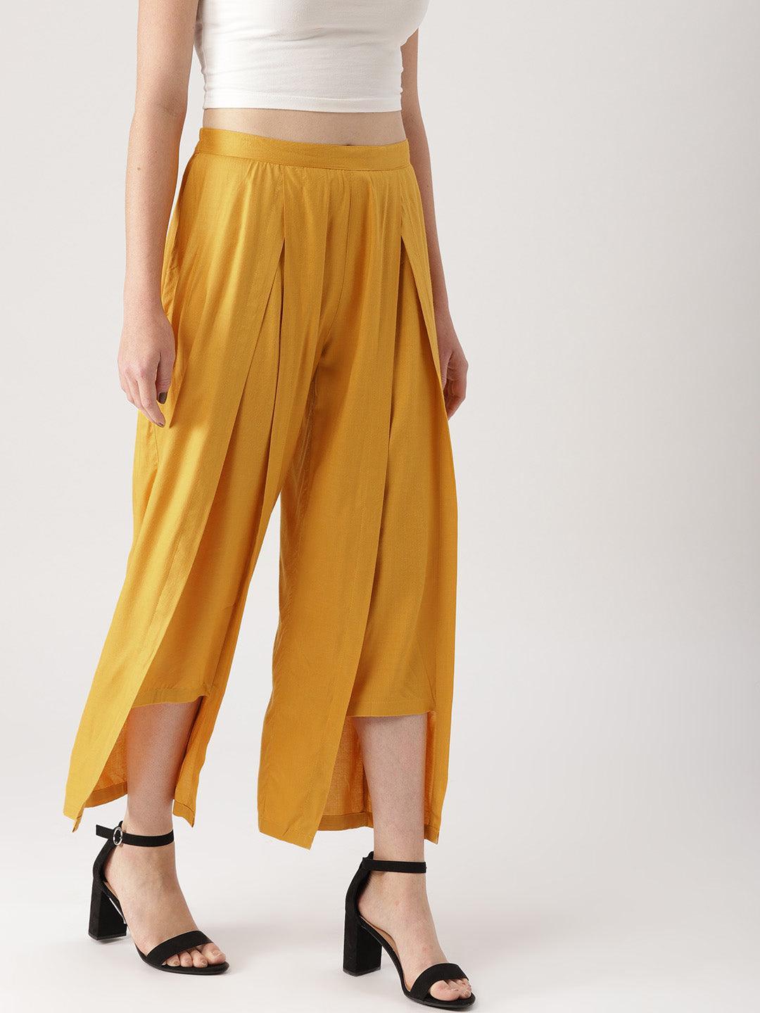 Yellow Solid Rayon Palazzos - ShopLibas