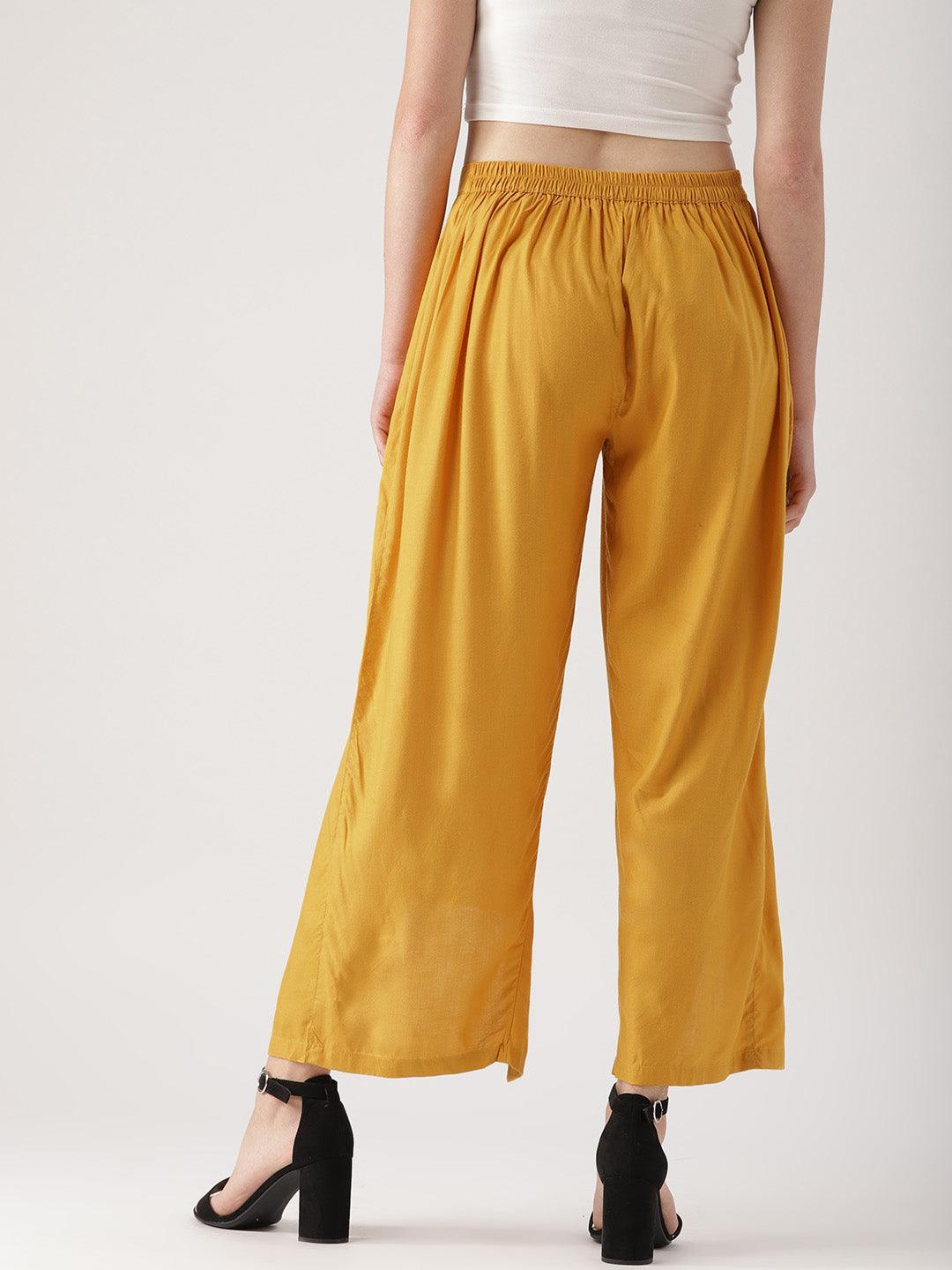 Yellow Solid Rayon Palazzos - ShopLibas