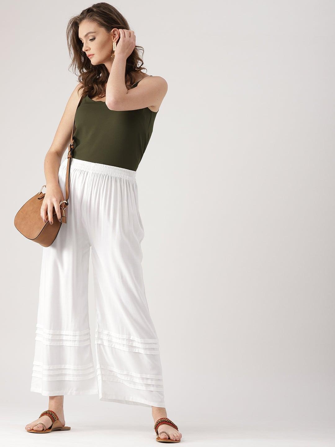 White Solid Rayon Palazzos - ShopLibas