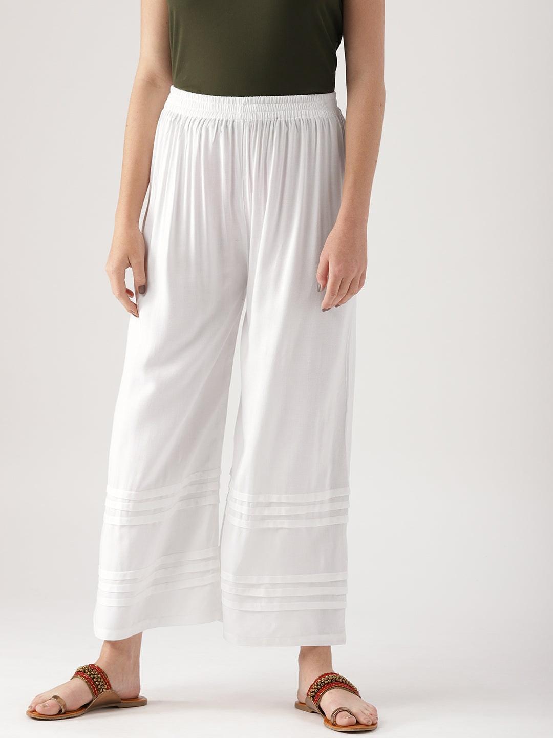 White Solid Rayon Palazzos - ShopLibas