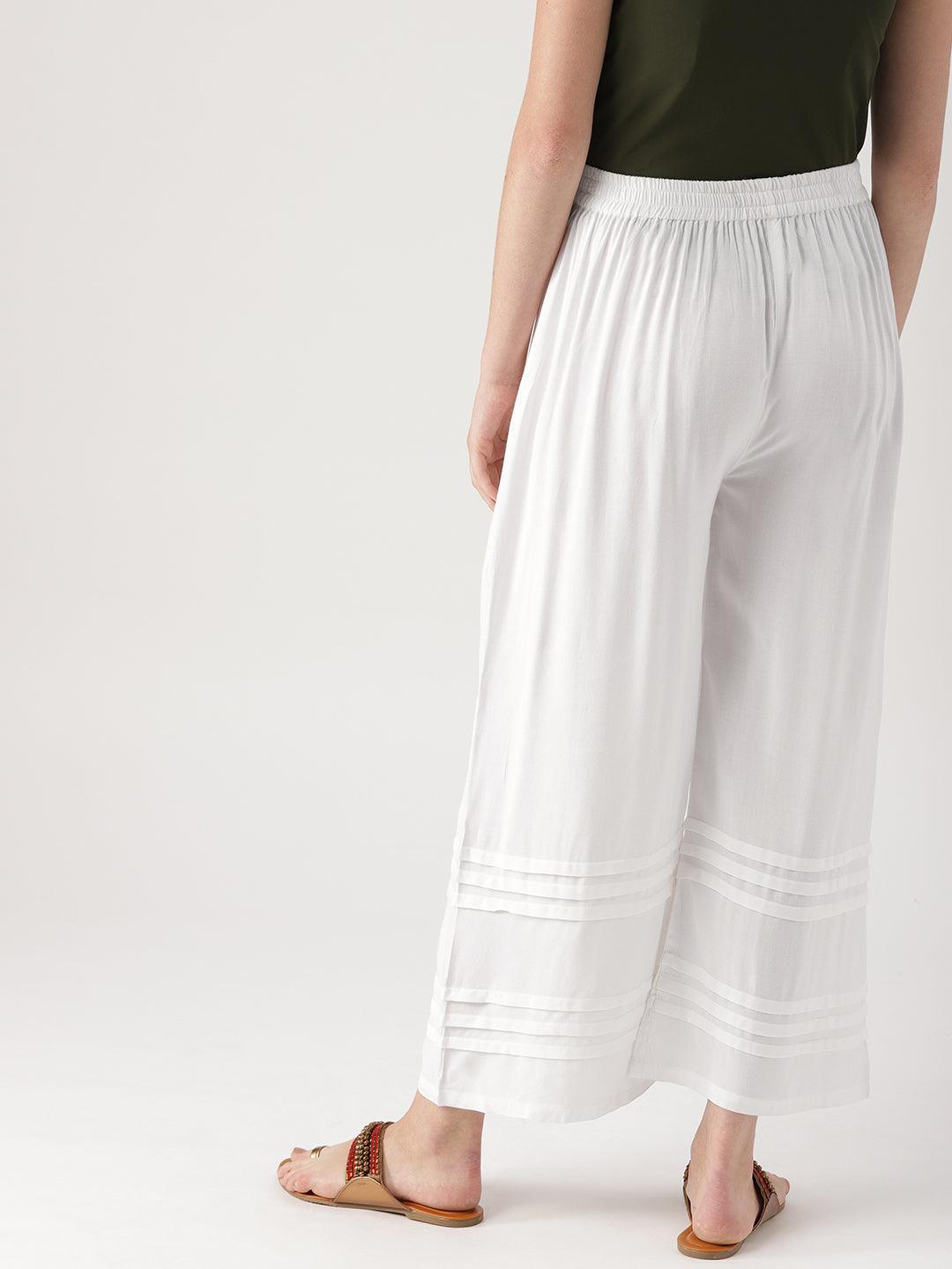 White Solid Rayon Palazzos - ShopLibas